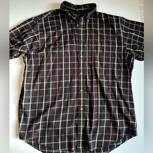 Roundtree & Yorke Mens L Button Up Shirt Brown Plaid Easy Care Cotton Blend